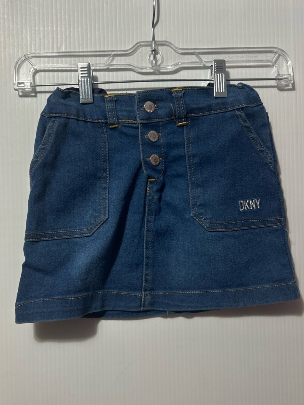 DKNY Blue Denim Mini Skirt with Front Buttons